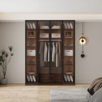 ארון בגדים 4 דלתות זכוכית עם תאורת LED רוחב 160 סדרת איטליה דגם נאפולי חום כהה | מבית WOODY