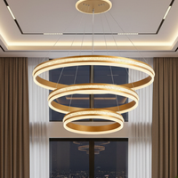 هالة ذهبية ثلاثية | ثريا فاخرة 182 واط بثلاث حلقات كريستال وذهبية