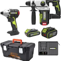 ערכת WORX Professional 20V – פטישון Brushless + אימפקט + סוללות ומטען