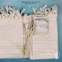 טלית 100% צמר תשבץ – פסים זהב - 504