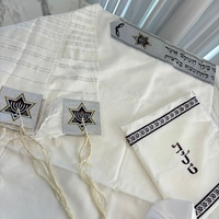 טלית חתנים אקרילן מהודרת  בעטרה ייחודית בצבע שחור וכסף וסמל המנורה 614