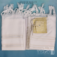טלית חתנים אקרילן מהודרת פסים זהב לא מחליקה - 609