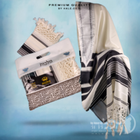 טלית תימנית 100% צמר חלק – פסים שחורים - 263
