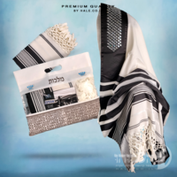 טלית מרוקאית 100% צמר תשבץ – שחור עם אבנים - 261