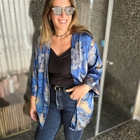 קימונו דנה כחול פרחים