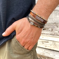 צמיד סרוג גברים - ירוק זית, וכסף 925