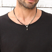 שרשרת לני גברים - שחור, כסף