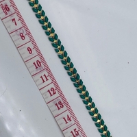 שרשרת פליז בעבודת יד עלים- צביעת אמייל ירוק(24)