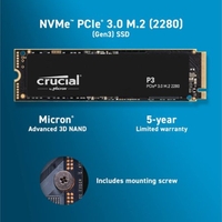דיסק פנימי Crucial P3 500GB PCIe NVME 3.0 3D Nand Up To 3500MB/s