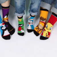 גרבי לוני טונס כותנה מעוצבים לילדים, 6 זוגות מידת one size שמתאימה למידות 24-34