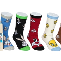 גרבי לוני טונס כותנה מעוצבים לילדים, 6 זוגות מידת one size שמתאימה למידות 24-34