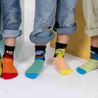 גרבי רחוב סומסום כותנה מעוצבים לילדים, 6 זוגות מידת one size שמתאימה למידות 24-34