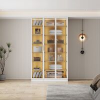 ארון בגדים 3 דלתות זכוכית עם תאורת LED רוחב 120 סדרת איטליה דגם אלגרו לבן משולב עץ טבעי | מבית WOODY