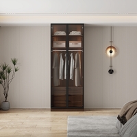 ארון בגדים 2 דלתות זכוכית עם תאורת LED רוחב 80 דגם מילאנו חום כהה | מבית WOODY