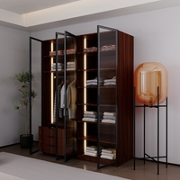 ארון בגדים 4 דלתות זכוכית עם תאורת LED רוחב 160 סדרת איטליה דגם פיזה חום כהה | מבית WOODY