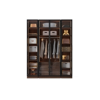 ארון בגדים 4 דלתות זכוכית עם תאורת LED רוחב 160 סדרת איטליה דגם נאפולי חום כהה | מבית WOODY