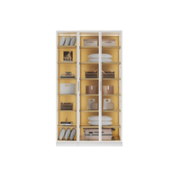 ארון בגדים 3 דלתות זכוכית עם תאורת LED רוחב 120 סדרת איטליה דגם אלגרו לבן משולב עץ טבעי | מבית WOODY