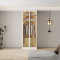 ארון בגדים 2 דלתות זכוכית עם תאורת LED רוחב 80 דגם מילאנו לבן משולב עץ טבעי | מבית WOODY