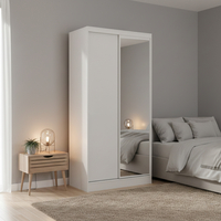 ארון הזזה 2 דלתות 100×220 מראה צד ימין דגם מיאמי Miami לבן | מבית WOODY