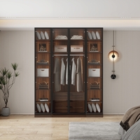 ארון בגדים 4 דלתות זכוכית עם תאורת LED רוחב 160 סדרת איטליה דגם נאפולי חום כהה | מבית WOODY