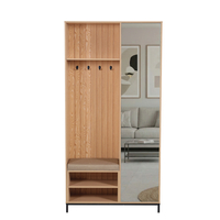 ארון כניסה מעוצב רוחב 100 כולל ספסל ישיבה ומראה דגם טוקיו Tokyo אלון | מבית WOODY