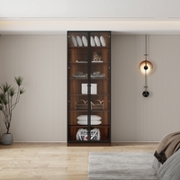 ארון בגדים 2 דלתות זכוכית עם תאורת LED רוחב 80 דגם ונציה חום כהה | מבית WOODY