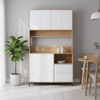 ארון שירות למטבח 120×210 עם מקום למיקרוגל דגם אוריין Orian לבן משולב עץ | מבית WOODY