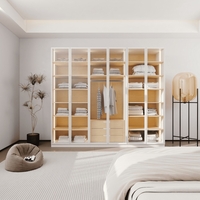 ארון בגדים 6 דלתות זכוכית עם תאורת LED רוחב 240 סדרת איטליה דגם רומא לבן משולב עץ טבעי | מבית WOODY