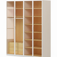 ארון בגדים 4 דלתות זכוכית עם תאורת LED דגם קופנהגן לבן משולב עץ טבעי | מבית WOODY