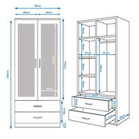 ארון בגדים 2 דלתות 80×220 עם מראות דגם מתן Matan לבן | מבית WOODY