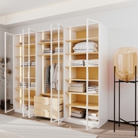 ארון בגדים 6 דלתות זכוכית עם תאורת LED רוחב 240 סדרת איטליה דגם רומא לבן משולב עץ טבעי | מבית WOODY