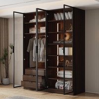 ארון בגדים 4 דלתות זכוכית עם תאורת LED רוחב 160 סדרת איטליה דגם פיזה חום כהה | מבית WOODY