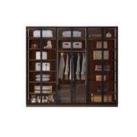 ארון בגדים 6 דלתות זכוכית עם תאורת LED דגם קופנהגן חום כהה | מבית WOODY