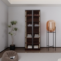 ארון בגדים 2 דלתות זכוכית עם תאורת LED רוחב 80 דגם ונציה חום כהה | מבית WOODY