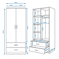 ארון בגדים 2 דלתות 80×220 דגם מתן Matan לבן | מבית WOODY