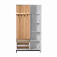 ארון כניסה מעוצב רוחב 100 כולל ספסל ישיבה ומראה דגם טוקיו Tokyo לבן משולב אלון | מבית WOODY