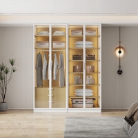 ארון בגדים 4 דלתות זכוכית עם תאורת LED רוחב 160 סדרת איטליה דגם פיזה לבן משולב עץ טבעי | מבית WOODY