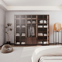 ארון בגדים 6 דלתות זכוכית עם תאורת LED רוחב 240 סדרת איטליה דגם רומא חום כהה | מבית WOODY