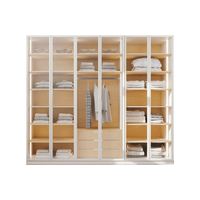 ארון בגדים 6 דלתות זכוכית עם תאורת LED דגם קופנהגן לבן משולב עץ טבעי | מבית WOODY