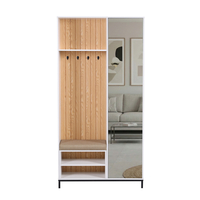 ארון כניסה מעוצב רוחב 100 כולל ספסל ישיבה ומראה דגם טוקיו Tokyo לבן משולב אלון | מבית WOODY