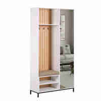 ארון כניסה מעוצב רוחב 100 כולל ספסל ישיבה ומראה דגם טוקיו Tokyo לבן משולב אלון | מבית WOODY