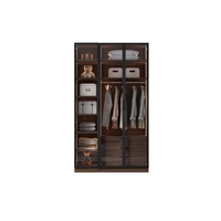 ארון בגדים 3 דלתות זכוכית עם תאורת LED רוחב 120 סדרת איטליה דגם טורינו חום כהה | מבית WOODY