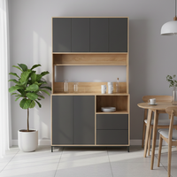 ארון שירות למטבח 120×210 עם מקום למיקרוגל דגם אוריין Orian אפור משולב עץ | מבית WOODY