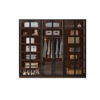 ארון בגדים 6 דלתות זכוכית עם תאורת LED רוחב 240 סדרת איטליה דגם רומא חום כהה | מבית WOODY