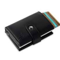 ארנק מתכת שחור להחזקת כרטיסי אשראי