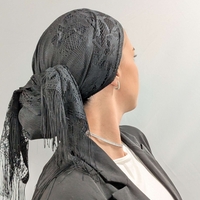 מטפחת לונג תחרה עם פרנזים - שחור