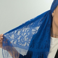 מטפחת לונג תחרה עם פרנזים - כחול רויאל