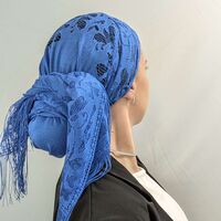 מטפחת לונג תחרה עם פרנזים - כחול רויאל