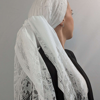 מטפחת לונג תחרה עם פרנזים - לבן