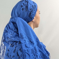 מטפחת לונג תחרה עם פרנזים - כחול רויאל